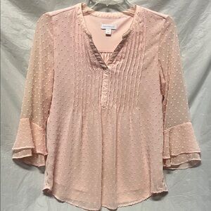 Charter Club Light Pink Swiss Dot Pintuck Peasant Blouse